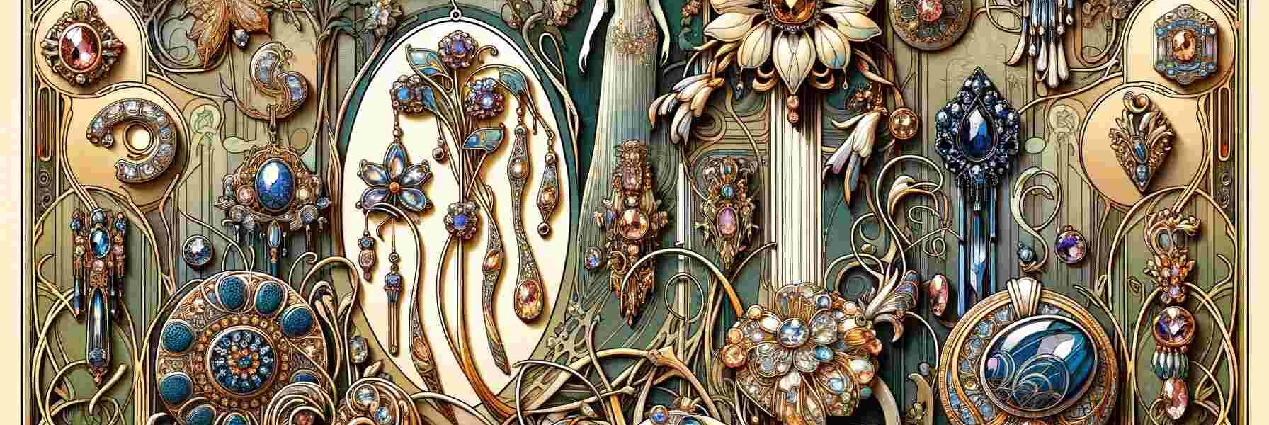 Art Nouveau Postcard Featuring René Lalique'S Jewelry Designs, With Intricate, Ornamental Details And Natural Motifs.