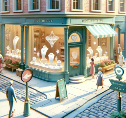 A Bustling Street Scene Depicting The Journey Of Finding Reputable Jewelers, With Diverse Shoppers Looking At Jewelry Shop Displays That Showcase Sparkling Jewels In Clear, Inviting Windows.