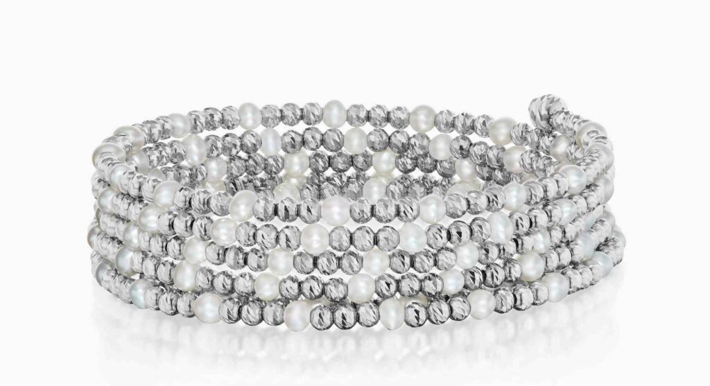 Platinum Born Launch In The Uk, Features This Loop Bracelet Of Faceted Platinum Beads. 