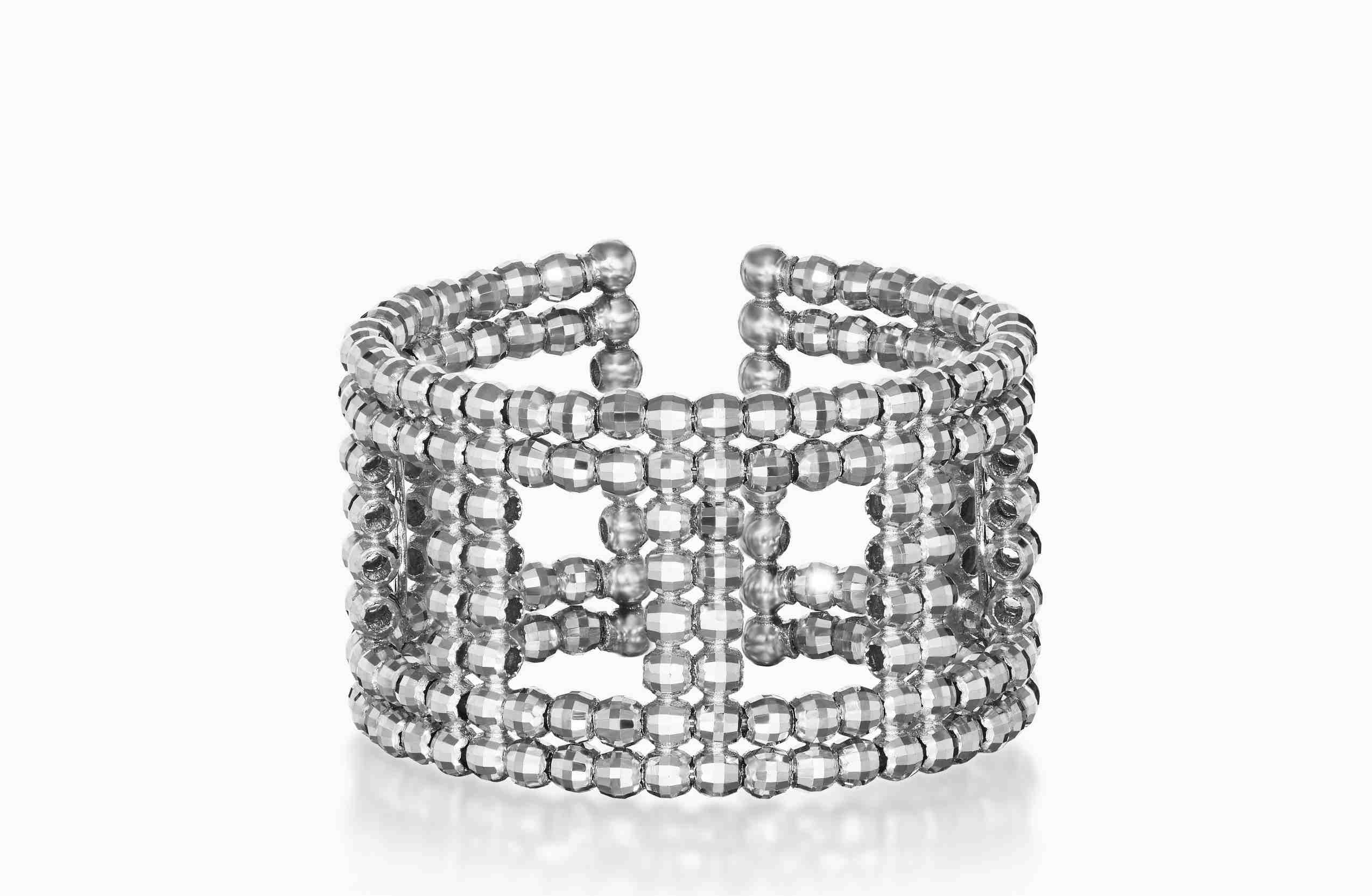 Platinum Born's launch in the UK, image features a Platinum Born ring made with facetedplatinum beads. Image courtesy of Platinum Born Press Release.
