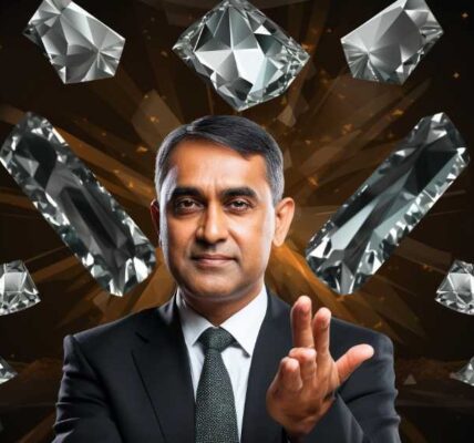 Imiage Illustrating Indian Rough Diamond Imports To Resume. Showing A Man Against A Backdrop Of Diamonds.