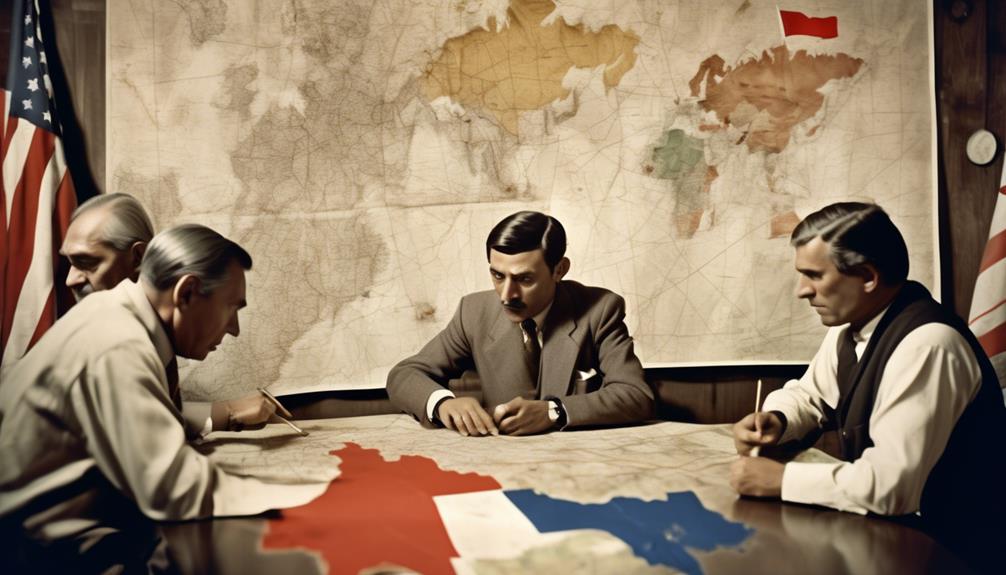 G7S Russian Diamond Restrictions. Men Sitting At A Conference Table In Front Of A Large Wall Map And With A Flag In The Foreground.