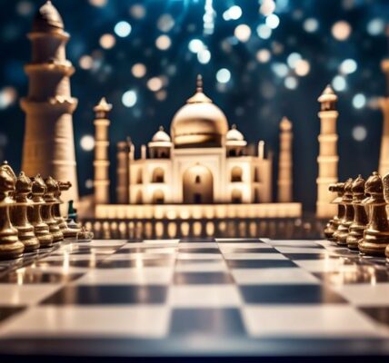 G7S Russian Diamond Restrictions. Image Shows The Indian Taj Mahal With A Stylised Chessboard In The Foreground.