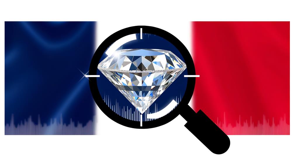 French Flag Overlaid With A Diamond And Magnifying Glass. Illustrates The France Says Lab-Grown Diamonds Are Synthetic Diamonds.