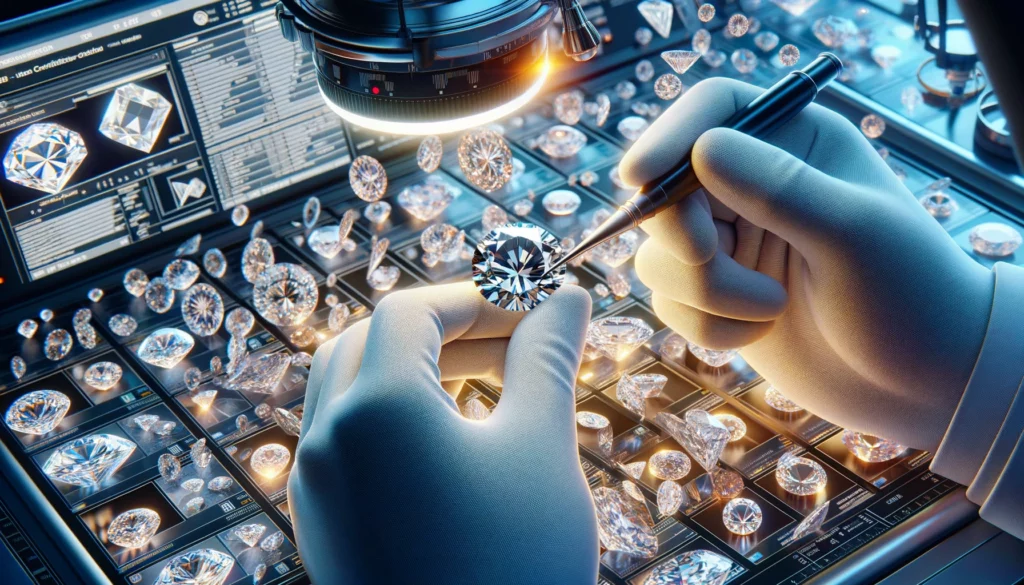 Lab-Grown Fancy-Colored Diamonds: A Gemologist Meticulously Inspects A Lab-Grown Diamond With Advanced Tools, Surrounded By Certification Documents And Digital Screens In A Modern Lab Setting.
Lab-Grown Fancy-Colored Diamonds: A Gemologist Meticulously Inspects A Lab-Grown Diamond With Advanced Tools, Surrounded By Certification Documents And Digital Screens In A Modern Lab Setting.
