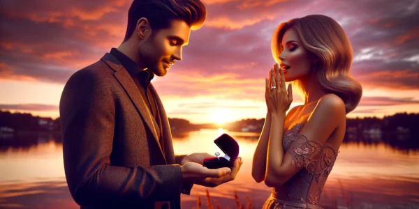 Couples Are Still Giving And Receiving Engagement Rings. In This Image A Man Is Offering His Delighted Girlfriend An Engagement Ring.