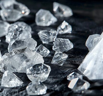 De Beers Group Is Ready For New G7 Diamond Import Regulations. Diamonds Arranged On A Black Rock Background.