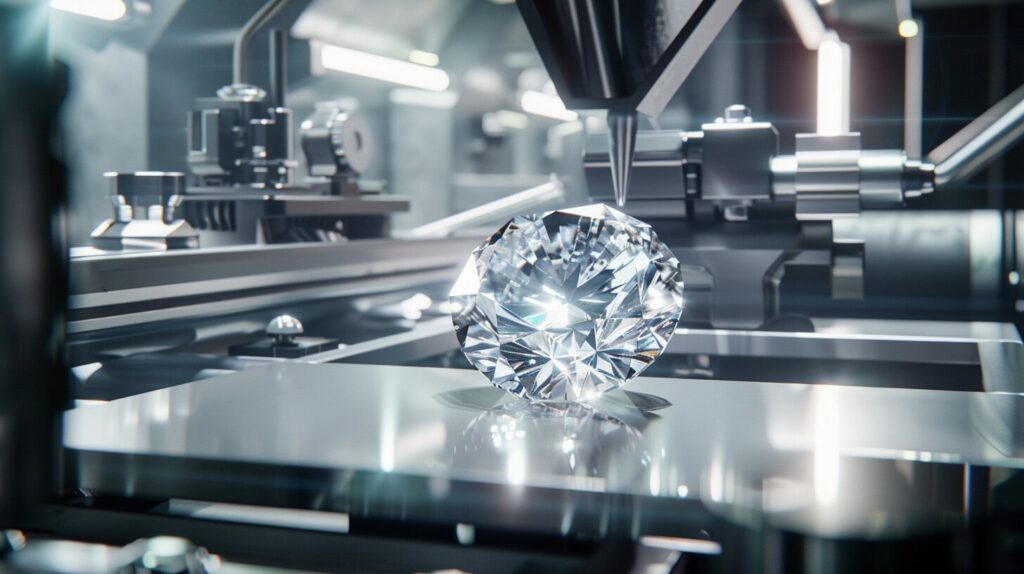 Industrial Applications of Lab Diamonds including high pressure applications. Image shows a hypothetical representation of a diamond being test for pressure effects.