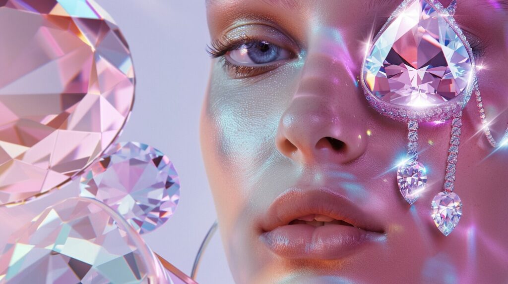 a photographic image showcasing a variety of unique, non-traditional jewelry pieces, such as futuristic rings, abstract necklaces, and avant-garde earrings, all sparkling with lab-grown diamonds in unconventional settings and designs.