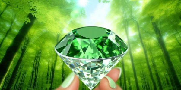 Sustainable Diamond Revolutionizing Industry, Scs 007 Diamond Certification - Illustrated With A Diamond Against A Green Forest Background.